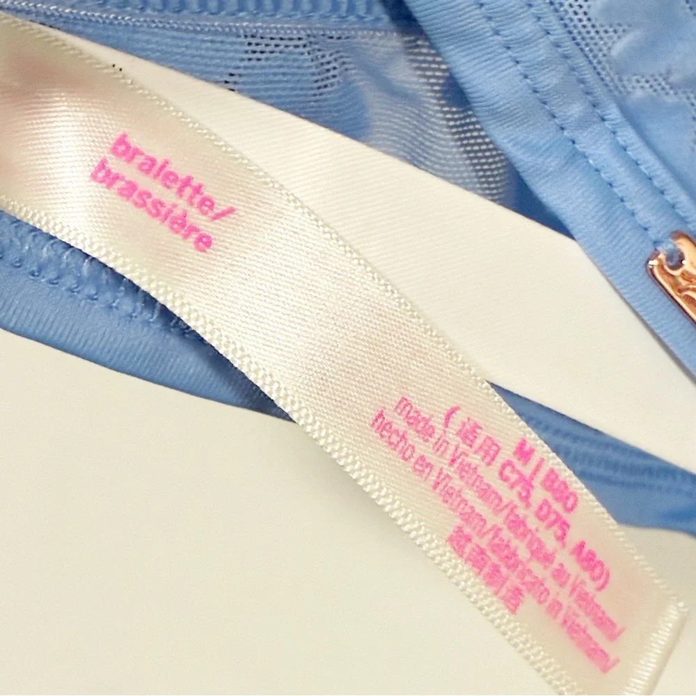 Victorias Secret Pink Blue Flocked Mesh Bralette‎ Size Medium